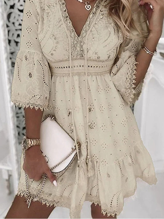 Beige Lace Maxi Dress - Sophia
