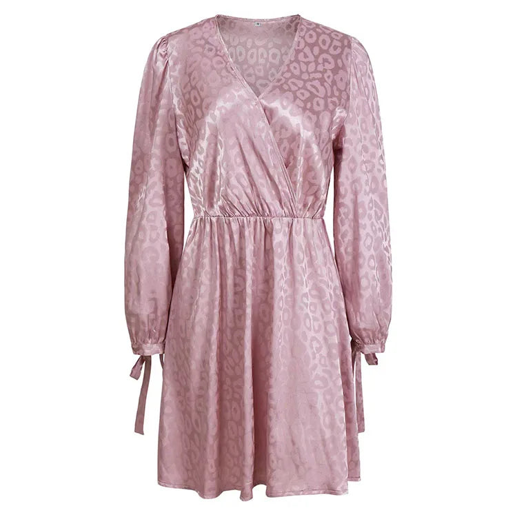 Isabella - Khakifarbenes Jacquard-Wickelkleid