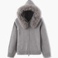 Damen strickjacke grau mit kapuze & kunstpelz – warme winterjacke