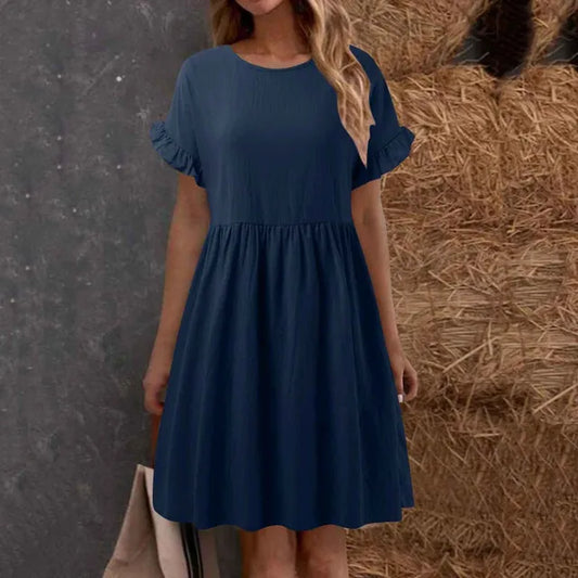 Nora - Marineblaues Rüschenkleid