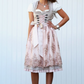 Grau-rosé Trachtenkleid Damen mit Schürze und Bluse