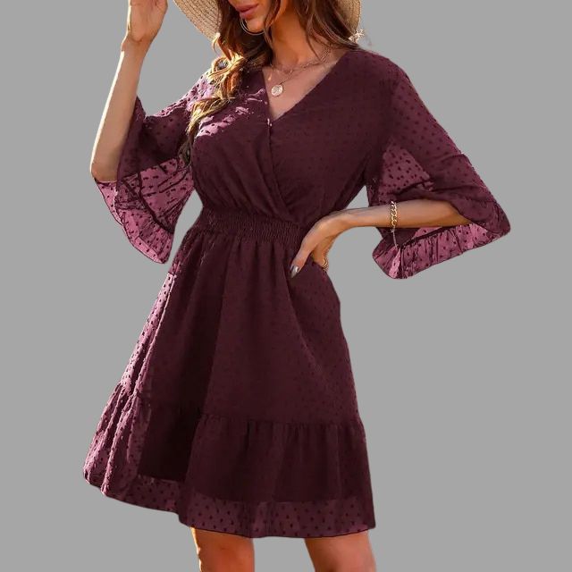 Amelie - Burgunder Glockenärmel Kleid