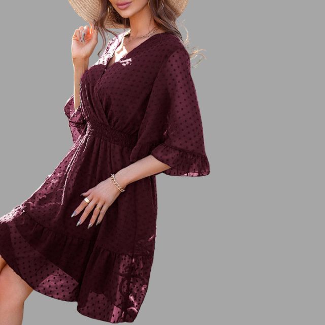 Amelie - Burgunder Glockenärmel Kleid