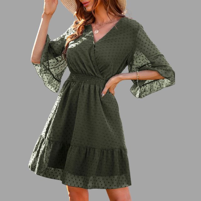 Amelie - Burgunder Glockenärmel Kleid