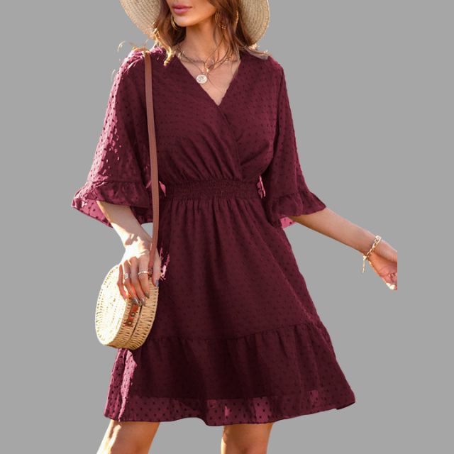 Amelie - Burgunder Glockenärmel Kleid