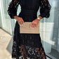Gillian - romantisches, sinnliches und elegantes midikleid mit laternenärmeln aus häkelspitze