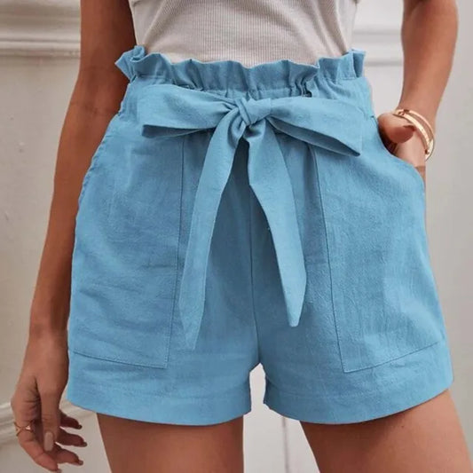 Lara - Himmelblaue Leinenshorts