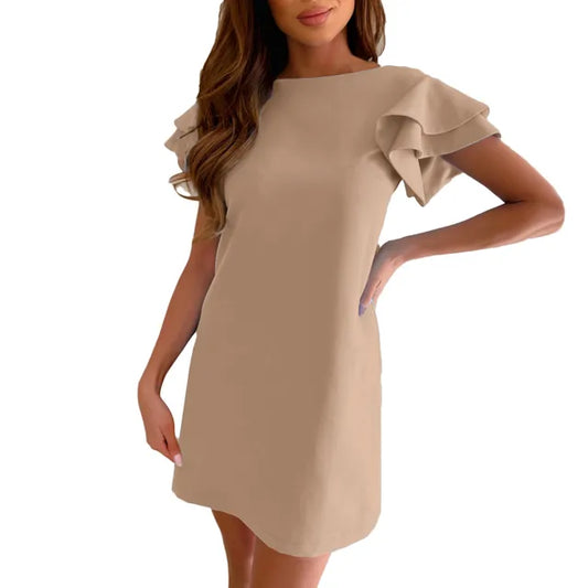 Amelie - Khakifarbenes Rüschenkleid