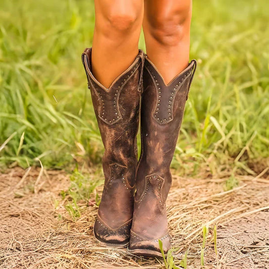 Damen-kniestiefel im used-look mit nieten – damen