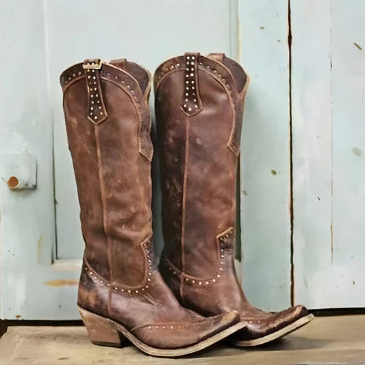 Damen-kniestiefel im used-look mit nieten – damen