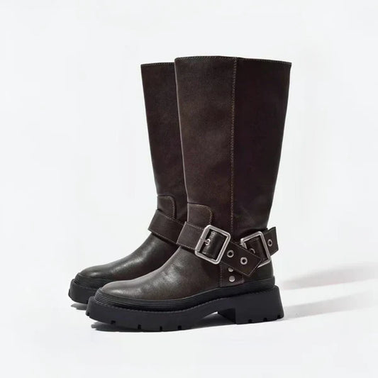 Elegante, kniehohe damenstiefel mit schnalle – damen