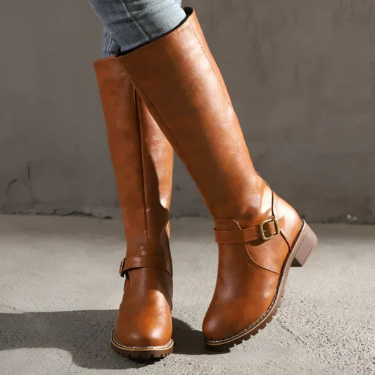 Elegante kniehohe damenstiefel mit schnallenriemen – damen