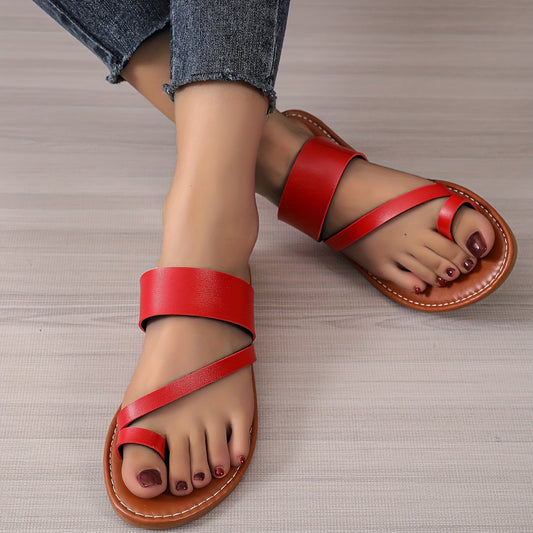 Rote Flip-Flops mit Lederriemen - Emma