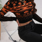 Schwarzer Halloween-Pullover mit Vintage-Muster - Rundhalsausschnitt