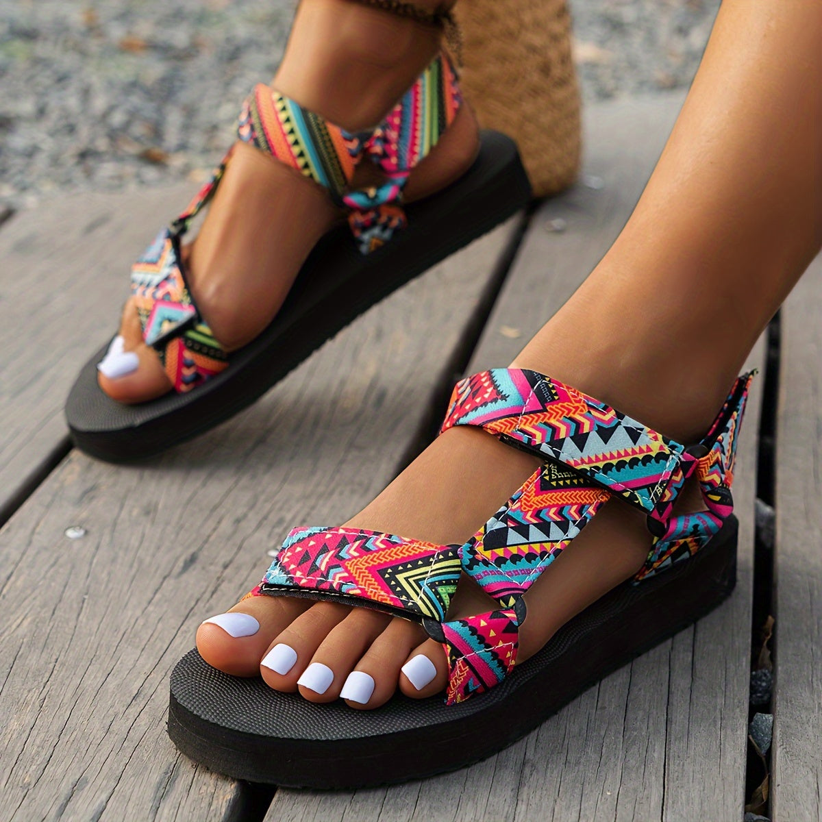 Bunte Ethno-Sandalen mit Plateau - Kaya