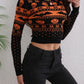 Schwarzer Halloween-Pullover mit Vintage-Muster - Rundhalsausschnitt