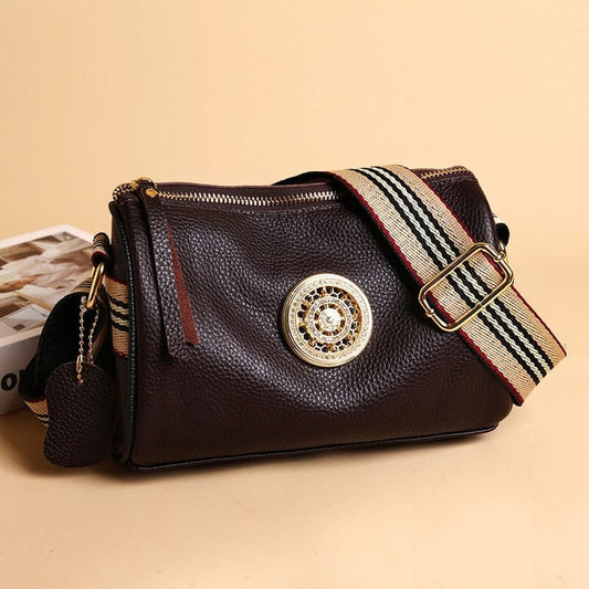Isabella - Beige Messenger-Ledertasche mit Zierband