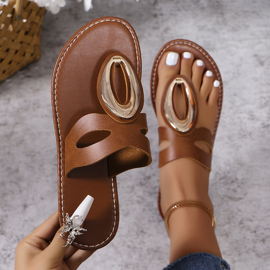 Braune Flip-Flops mit Schmuckdetail - Clara
