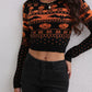 Schwarzer Halloween-Pullover mit Vintage-Muster - Rundhalsausschnitt