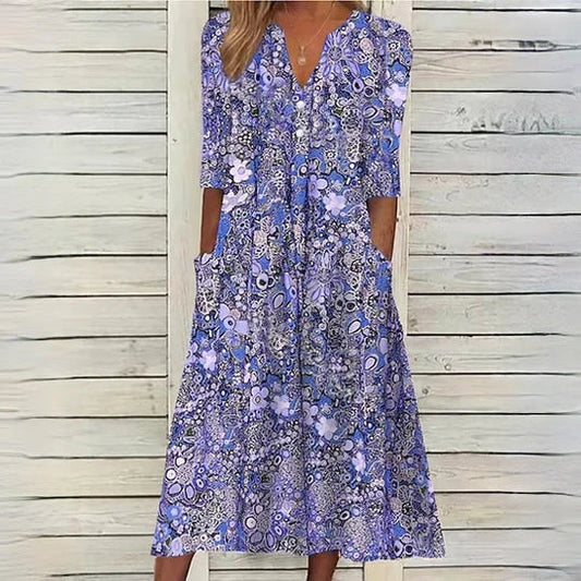 Beiges blumen-midikleid - Hannah