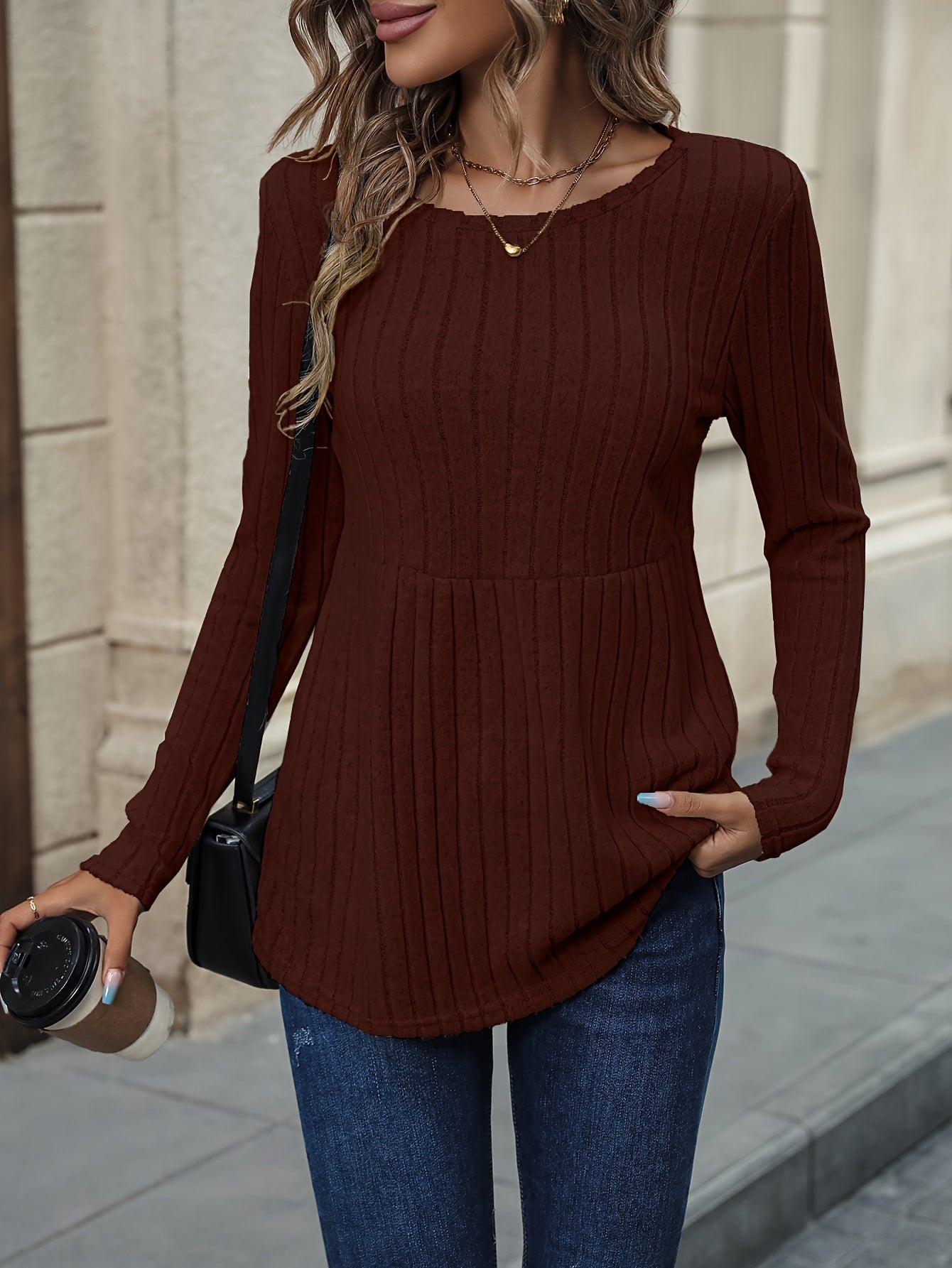 Apricotfarbener Rippstrickpullover – Mila