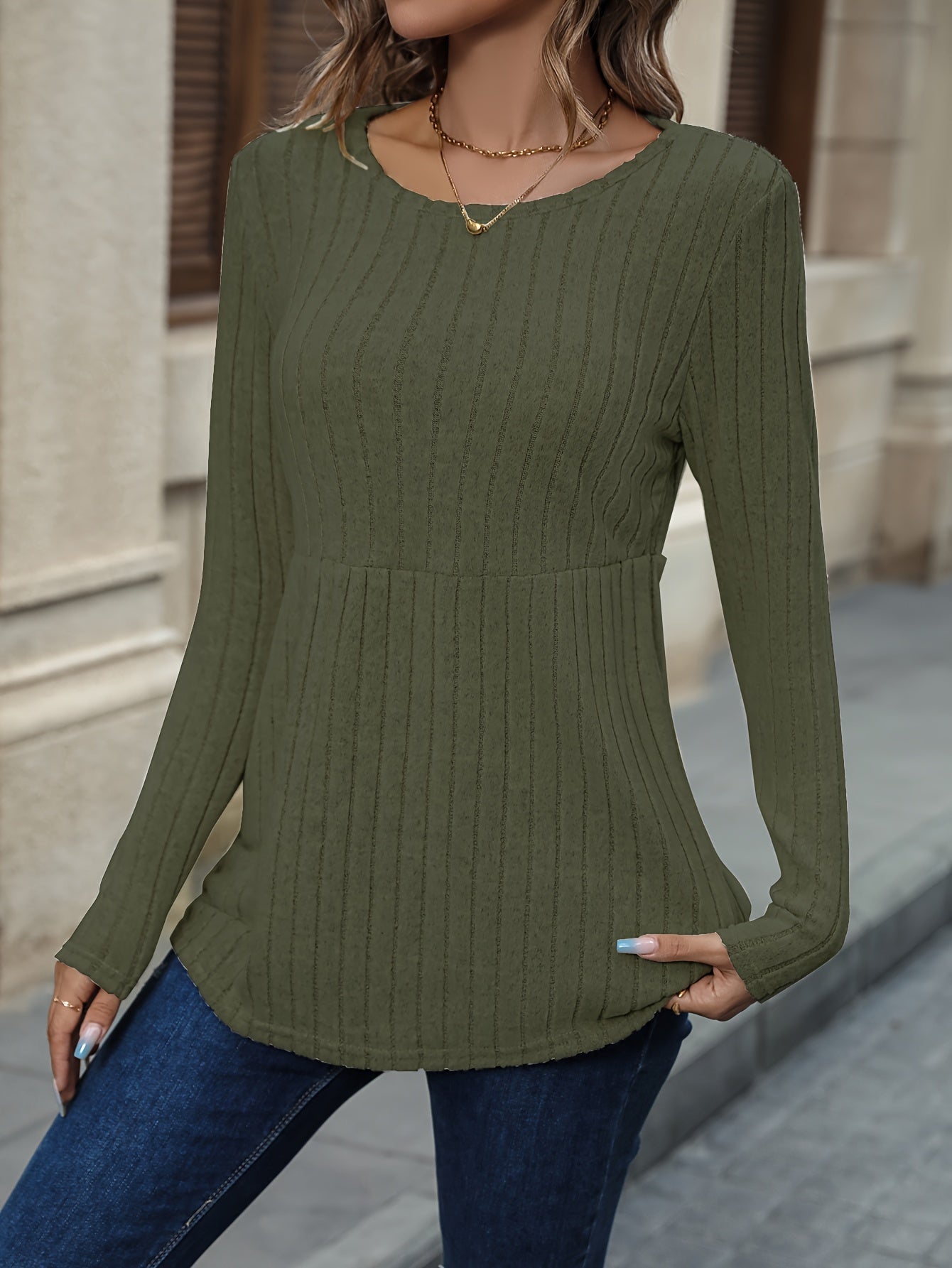 Apricotfarbener Rippstrickpullover – Mila