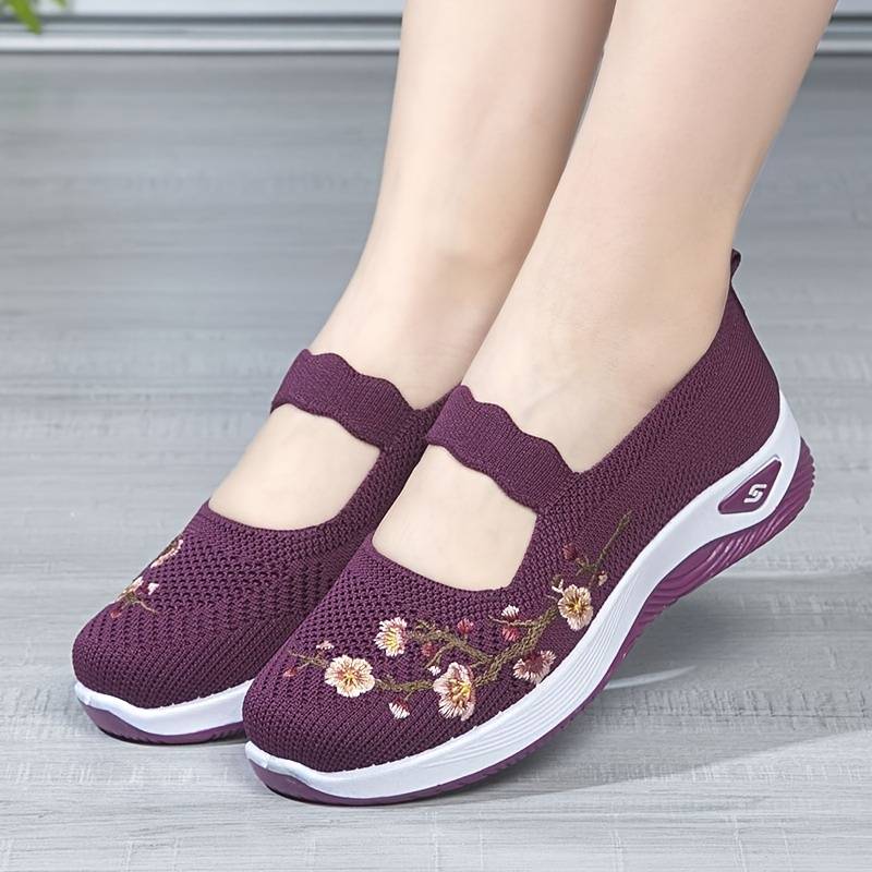 Isla - Orthopädische Florale Schwarze Slip-Ons