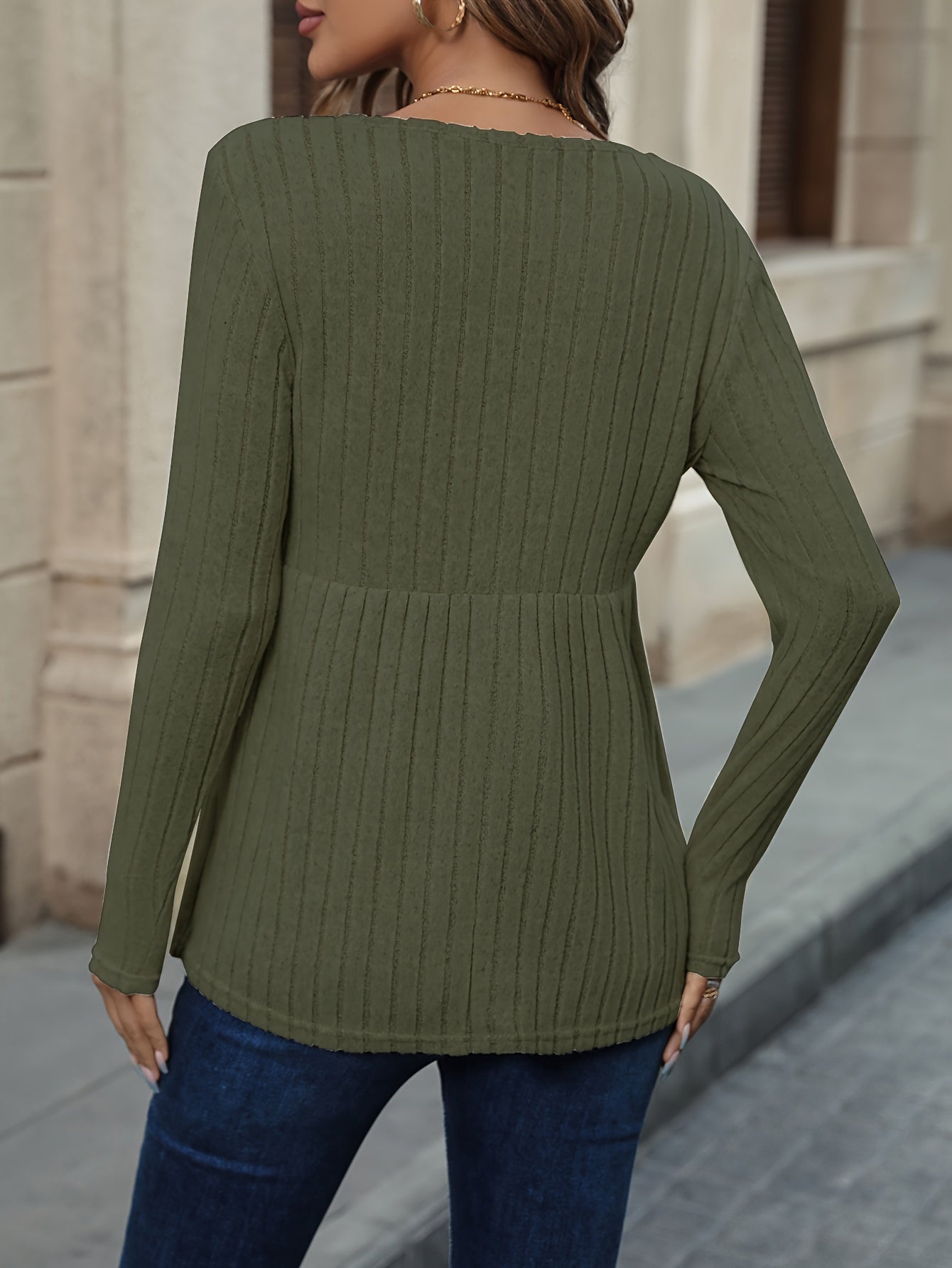 Apricotfarbener Rippstrickpullover – Mila