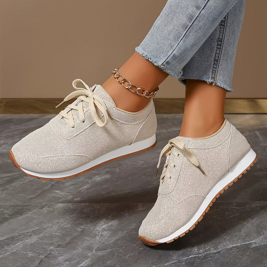Beige leinen-look sneakers - damen nora