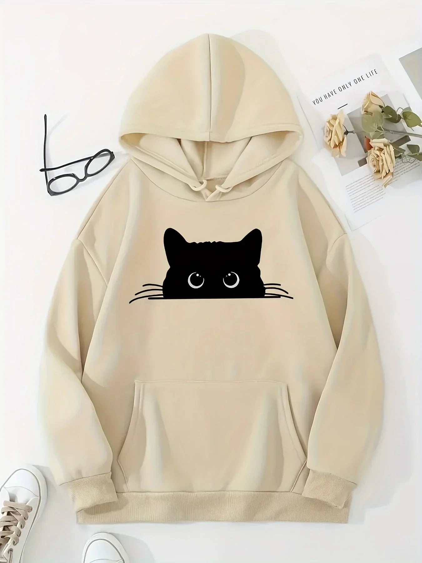 Bella - hoodie mit katzenprint und kapuze