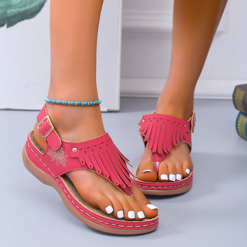 Clara - Boho Fransen Sandalen in Schwarz
