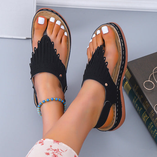Clara - Boho Fransen Sandalen in Schwarz