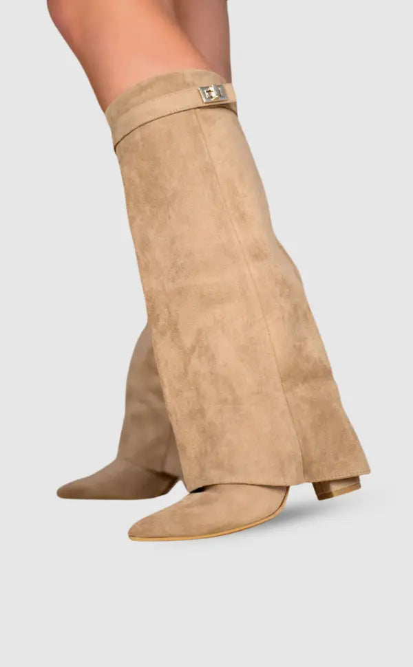 Beige wildlederstiefel für damen
