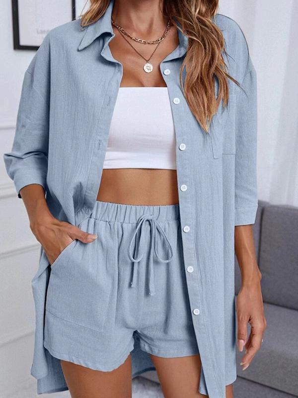 Mia - Grün Casual Shirt-Shorts Kombi