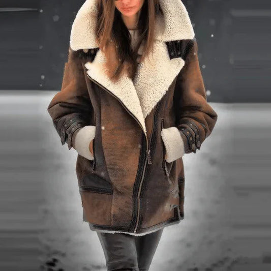 Margarete – aviator-lederjacke mit fleecefutter und kragen