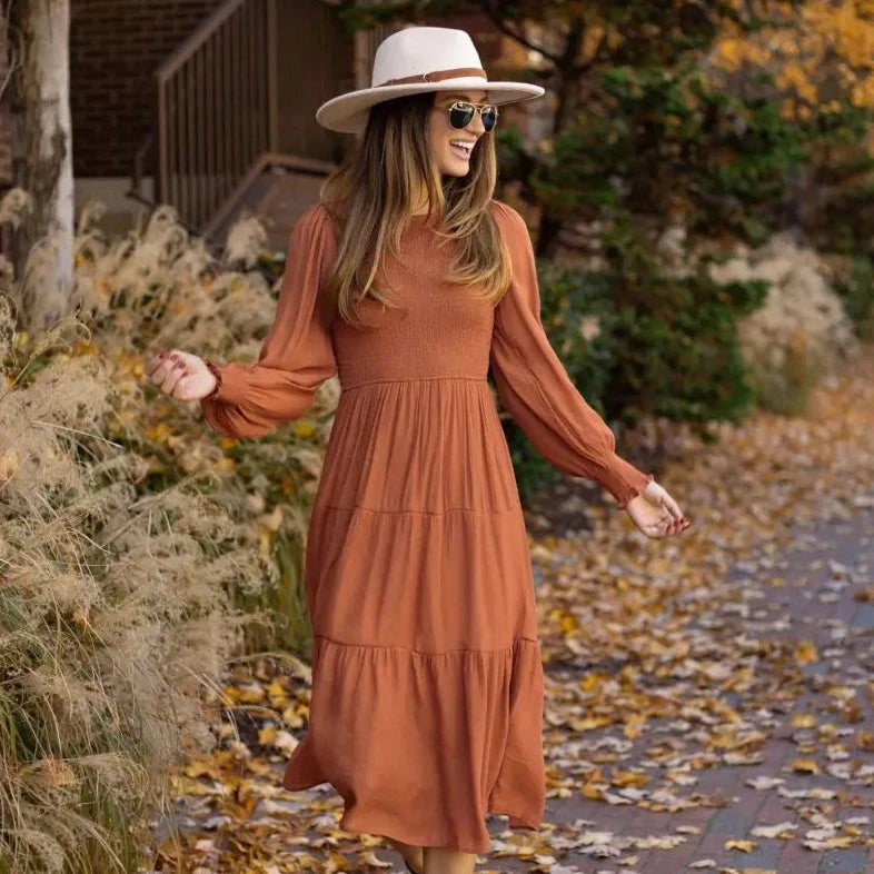 Herbstliches orange maxikleid - Clara
