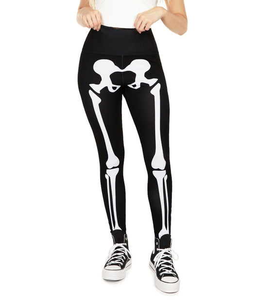 Schwarze Leggings mit weißem Skelett-Print – Halloween Leggings Laura