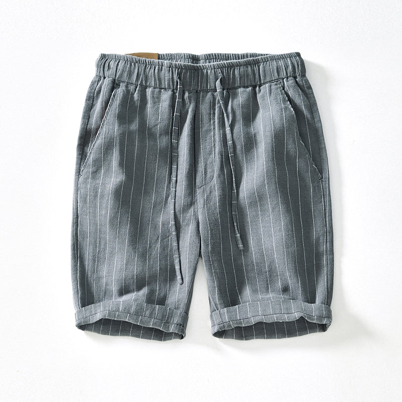Gestreifte Leinen-Shorts Grün - Finn